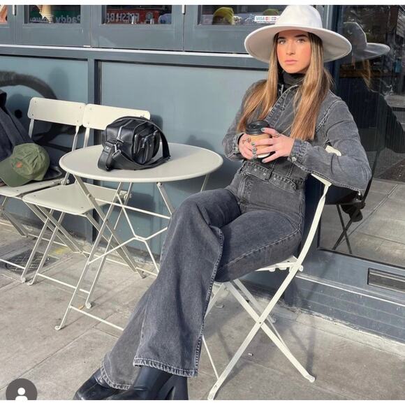 ZARA FULL LENGTH TRF DENIM JUMPSUIT ANTHRACITE GREY - Picture 3 of 12